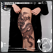 之美上古神兽龙纹身腿部大图男女纹身贴 中式 tattoo 东方无极