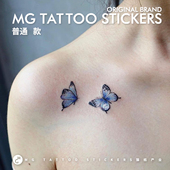 落肩蝴蝶 tattoo 唯美浪漫蓝色蝴蝶图案锁骨肩膀文艺纹身贴女