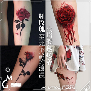 tattoo 包邮 红玫瑰 浪漫性感唯美玫瑰花朵图案4张装 至死不渝