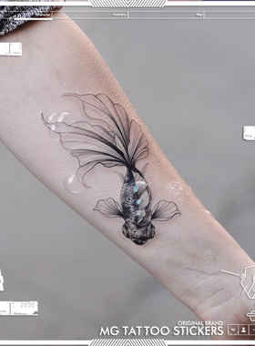 MG tattoo 韩风灰色鲤鱼图案唯美浪漫文艺少女脚踝锁骨手腕纹身贴