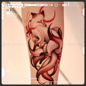 天狩神兽古风花臂腿部腰部防水纹身贴男女 赤焰九尾狐 tattoo