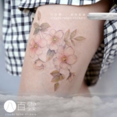 tattoo 桃花少女腿部花朵植物文艺清新唯美少女手腕纹身贴纸女