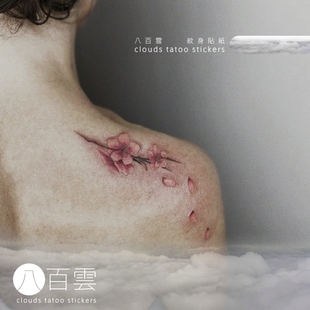 韩风唯美小清新后背肩部纹身贴纸 桃花飘落 tattoo