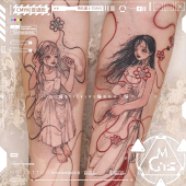 韩风浪漫白衣女神花臂腿部手臂唯美防水纹身贴纸少女纹身贴一对装