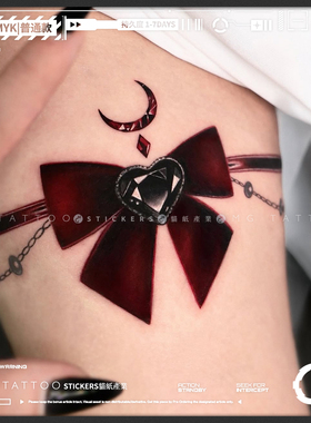 MG tattoo 深红色复古丝绒宝石蝴蝶结腿环纹身贴小众精致性感女神