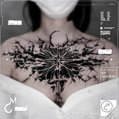 tattoo暗黑哥特摇滚酷炫百搭抽象裂痕吸血新月花胸男女纹身贴