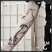 手绘写意水墨烟雾超个性 tattoo 独特大面积花臂男女小众纹身贴