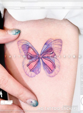 MG tattoo 浪漫蝴蝶结紫色唯美蝴蝶小清新防水少女文艺纹身贴纸女