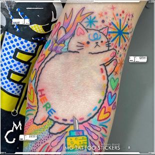 ins彩色卡通花臂防水持久少女可爱猫咪趣味软萌纹身贴 tattoo