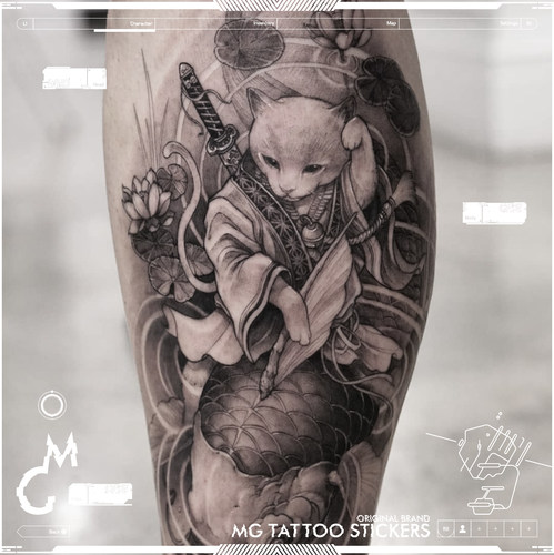 MG tattoo  日系浮世绘福猫锦鲤忍者图案花臂防水男女纹身贴纸 - 封面