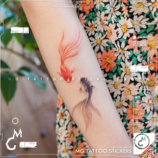素雅国风锦鲤金鱼图案文艺少女小清新防水纹身贴纸 tattoo