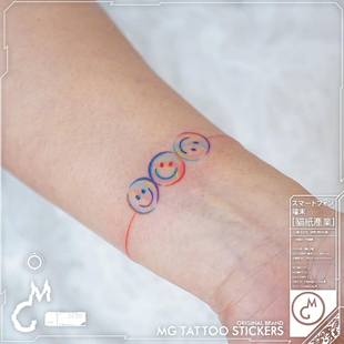 可爱俏皮趣味纹身贴防水防汗韩风少女纹身贴 笑脸手环 tattoo