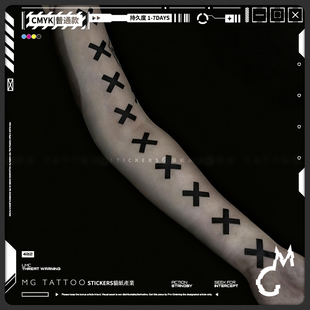 另类X符号人体缝合黑色小图手臂纹身贴纸男女 暗黑个性 tattoo