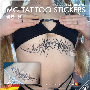 欧美酷炫胸下性感辣妹爱心棘刺蝴蝶锁骨后腰纹身贴纸 tattoo