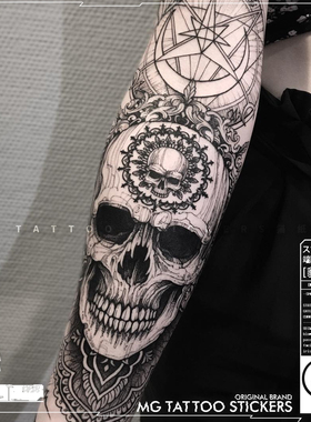 MG tattoo 暗黑系骷髅图腾黑色花臂个性另类防水持久男女纹身贴纸