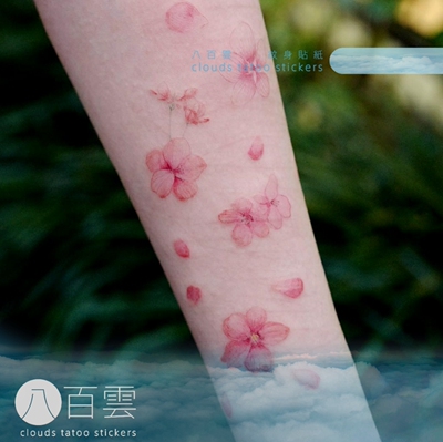 少女桃花飘落浪漫防水纹身贴纸