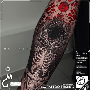 花臂防水纹身贴纸男女潮酷 暗黑系网红另类肉雕图案个性 tattoo