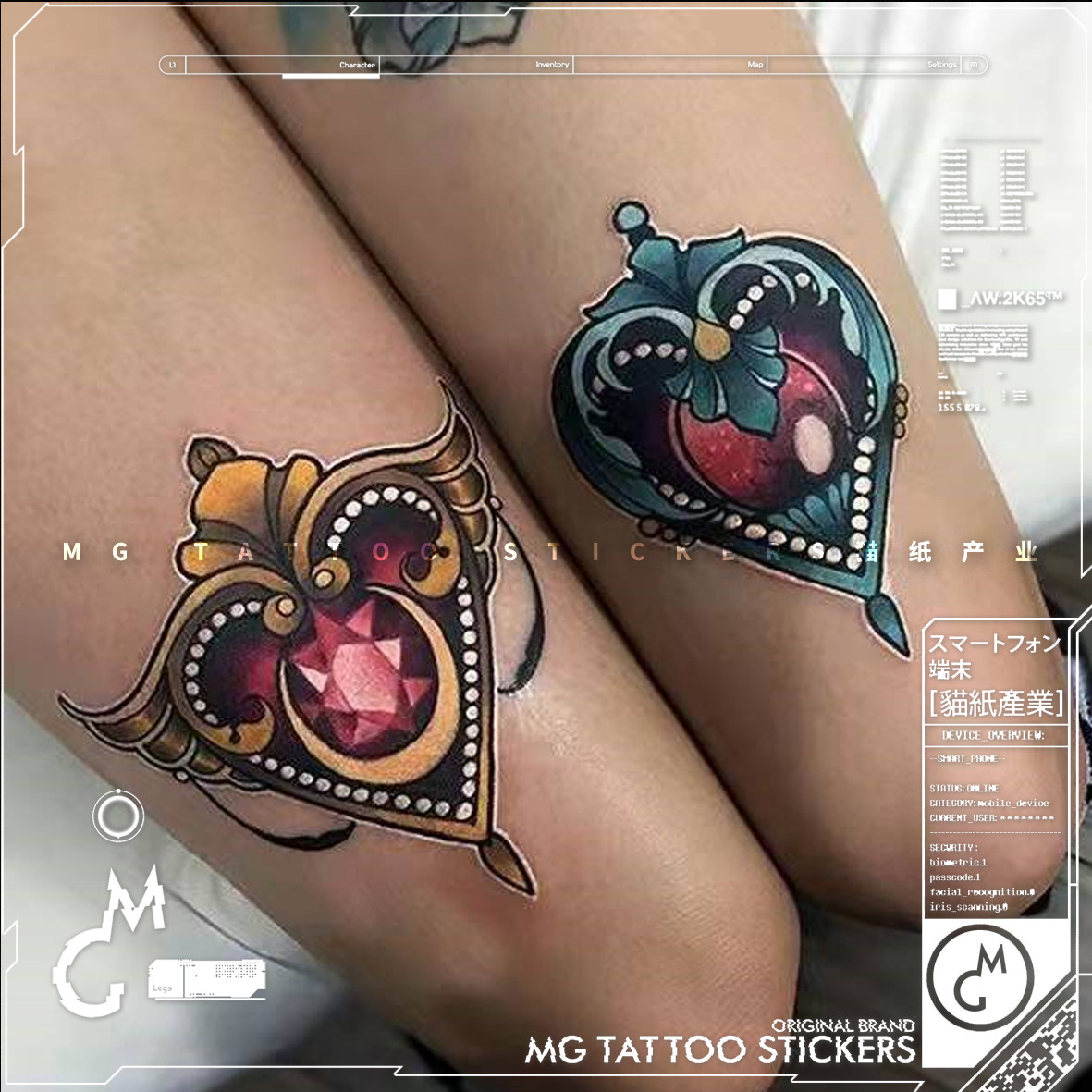 mg tattoo 欧美复古old school宝石图案性感花腿个性防水纹身贴女