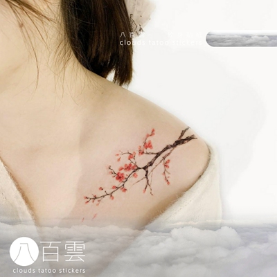 少女锁骨唯美梅花植物纹身贴
