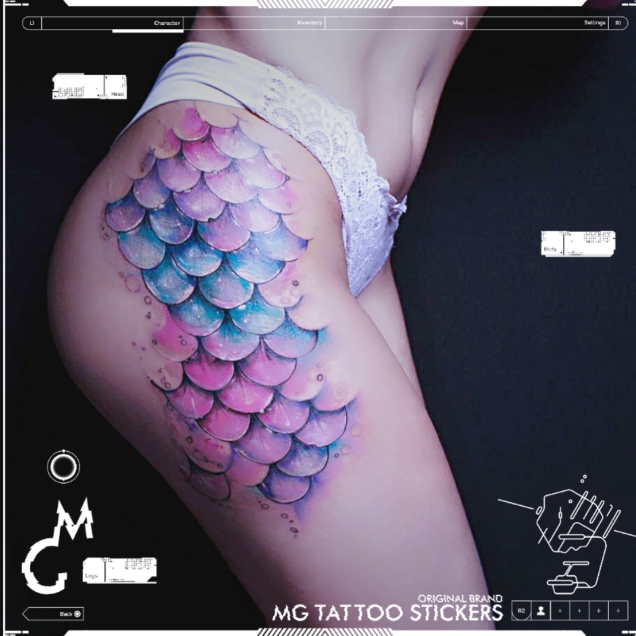 MG TATTOO  美人鱼大面积鱼鳞片 海边度假夏日旅行性感唯美纹身贴