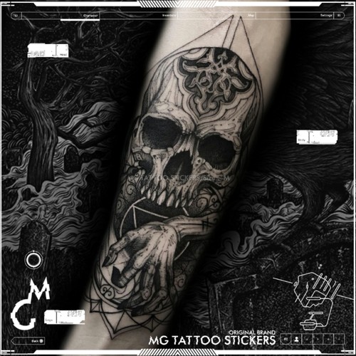 MG tattoo 万人窟 欧美暗黑另类骷髅图案花臂纹身贴纸男女防水