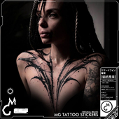 黑色态度 tattoo 暗黑系哥特花体胸口大图酷炫纹身贴纸男女潮