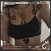 暗黑系蝴蝶灵蛇新月佛眼图案草本款 草本纹身 纹身贴纸 tattoo