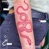红色灵蛇暗黑视觉系图案个性 另类简约线条网红花臂纹身贴男女防水