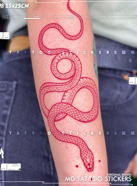 红色灵蛇暗黑视觉系图案个性另类简约线条网红花臂纹身贴男女防水