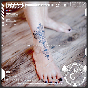 复古浪漫古风黑色图腾脚部手腕素雅纹身贴纸女 青花瓷 tattoo