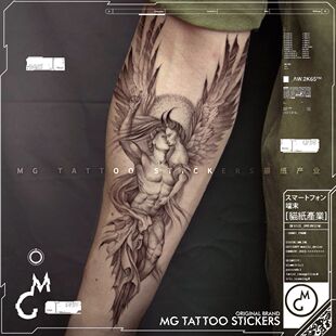 MG tattoo 堕落天使情侣黑灰写实手腕小臂小腿防水纹身贴纸男女潮