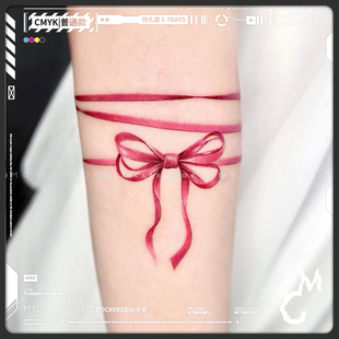 粉色缎带蝴蝶结浪漫腿环臂环温柔少女感小众设计纹身贴 tattoo