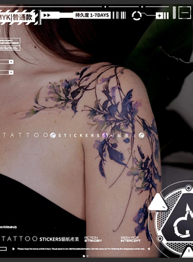 MG tattoo 邂逅莫奈 紫色吊兰浪漫精致植物花臂肩膀度假纹身贴女