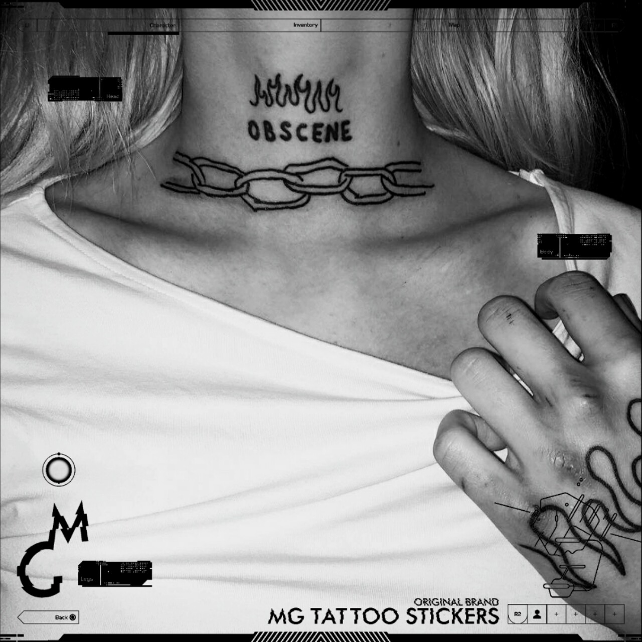 MG tattoo 欧美匪帮个性摇滚火焰英文花体花脖酷炫时尚纹身贴纸