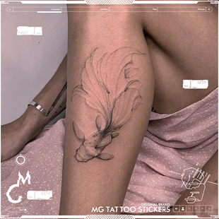 唯美黑灰锦鲤韩风少女清新素雅花臂金鱼纹身贴纸 tattoo