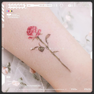 粉色迷你玫瑰花图案脚踝手部文艺花朵纹身贴 一只玫瑰 tattoo