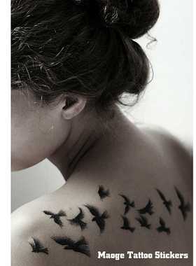 MG tattoo 独家手绘鸿雁思念家乡的象征黑色大雁飞鸟图案纹身贴