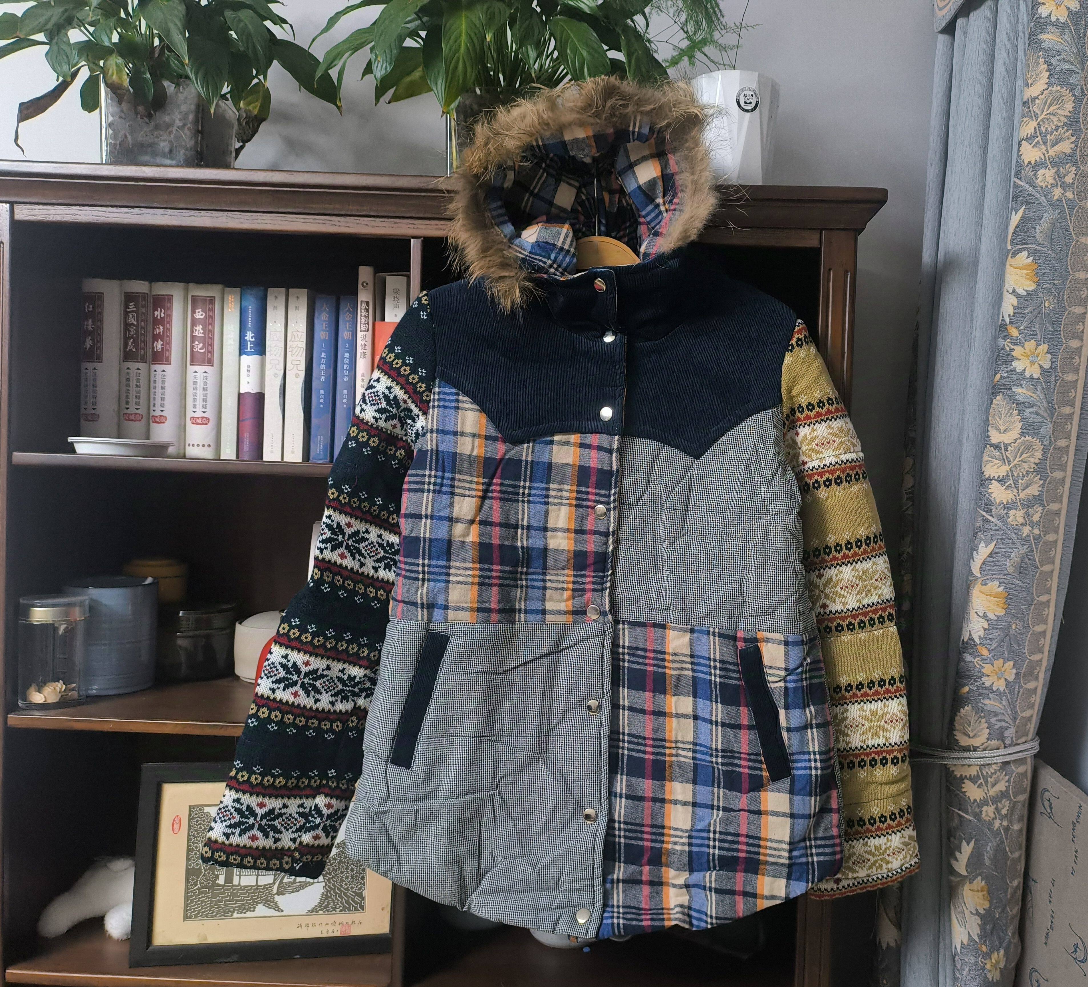 日系森女中厚连帽貉子毛针织雪花棉衣/棉服