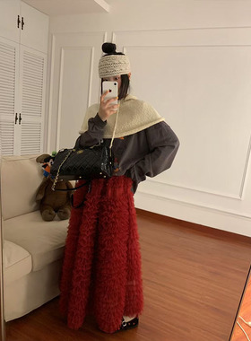 在逃公主25秋冬韩系松紧腰中长款蓬蓬裙 重工纯色高级感公主裙子