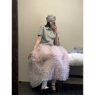 韩国订单25秋季 重工博主粉色ins蓬蓬花苞裙网纱蛋糕裙纱裙半身裙