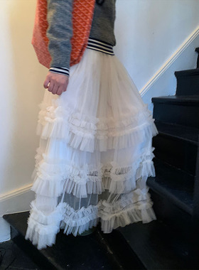 2025秋冬款高级感百搭甜美蛋糕裙 小众韩系杏色重工网纱半身裙女