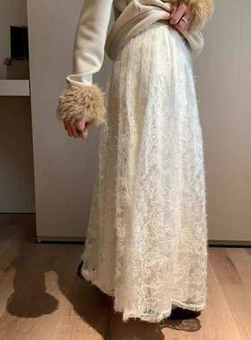 星月童话25秋冬度假打卡拍照裙子韩系简约日常百搭蕾丝拉毛半身裙