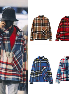 2024杨韩幂版权志龙欧阳娜娜羊毛呢BF风格子衬衫式外套潮