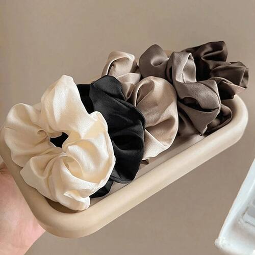 5pcs Retro Real Silk Large Scrunchies - Premium Hair Bands f
