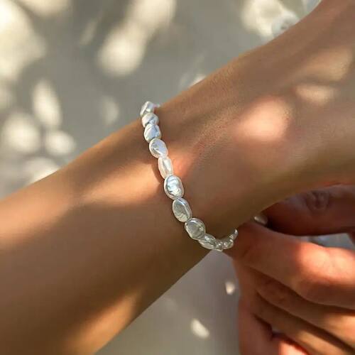 New Fashion Oval Imitation Pearl Chain Bracelet Necklace Men