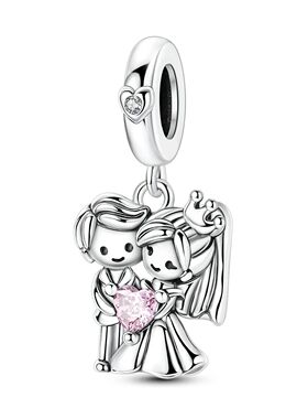 Valentine's Day 925 Silver Charm Groom And Bride Dangle Char