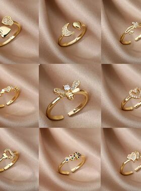 Bee Butterfly Ring For Women Open Stainless Steel Cubic Zirc