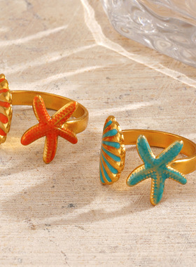Popular Starfish Shell Ring Seaside Holiday Wear Drip Openin