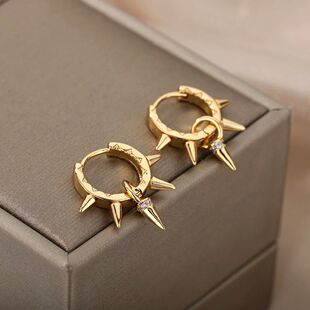 Punk Spike Rivet Stainless Steel Earrings For Women Gold Co