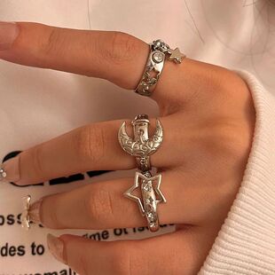 Y2K Style Crystal Pentagonal Star Ring for Women Romantic Mo